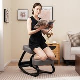 Wooden Ergonomic Backless Rocking Kneeling Chair with Padded Cushion-Gray