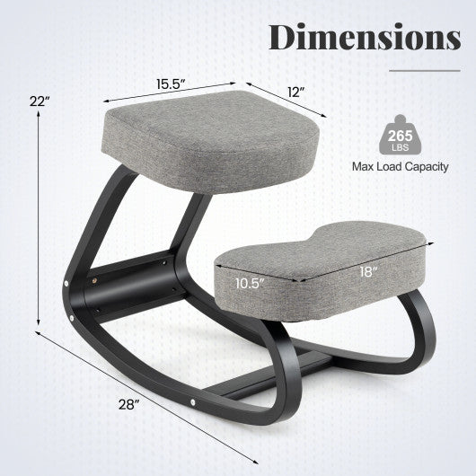 Wooden Ergonomic Backless Rocking Kneeling Chair with Padded Cushion-Gray