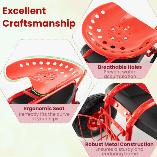 Extendable Handle Garden Cart Rolling Wagon Scooter-Red