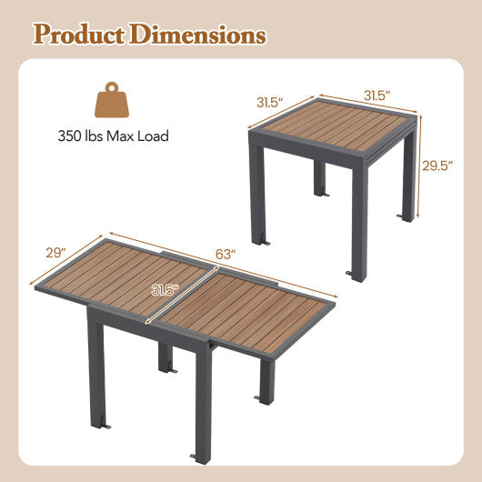 31.5-63 Inches Extendable Patio Table for 4-6 People-Natural