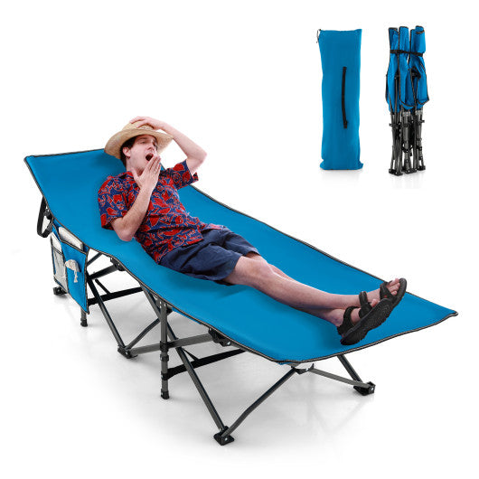 Wide Foldable Camping Cot with Carry Bag-Blue
