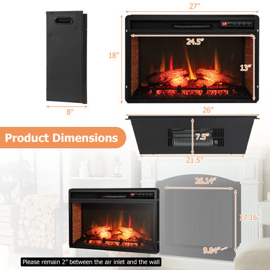 26 Inch Infrared Electric Fireplace Insert with Remote Control-Black