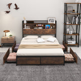 Full/Queen Size Bed Frame with Bookcase Headboard and 4 Storage Drawers-Full Size