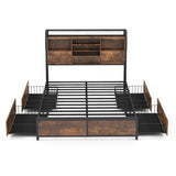 Full/Queen Size Bed Frame with Bookcase Headboard and 4 Storage Drawers-Full Size