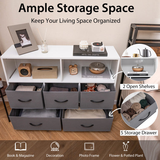 Fabric Dresser with 5 Drawers for Bedroom-White