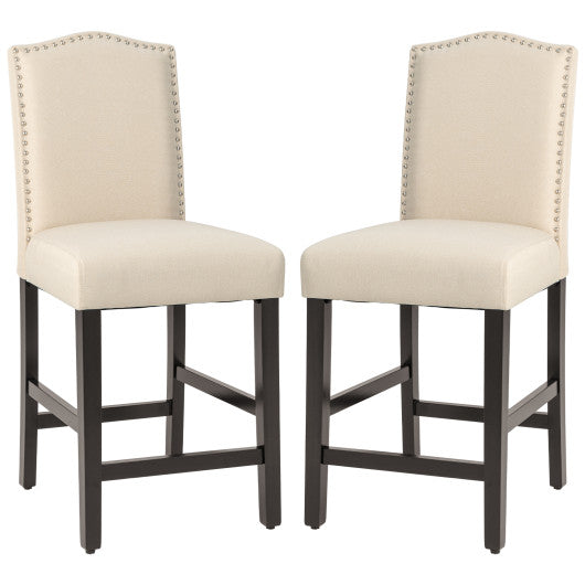 2 Pcs Fabric Nail Head Counter Height Dining Side Chairs Set-Beige