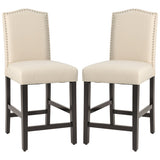 2 Pcs Fabric Nail Head Counter Height Dining Side Chairs Set-Beige
