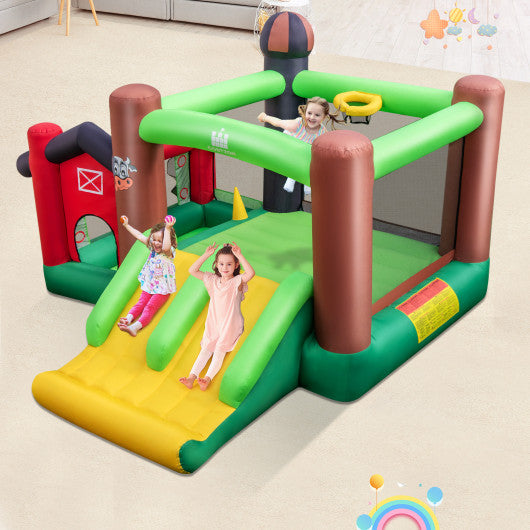 6-in-1 Inflatable Bounce House with Double Slides without Blower