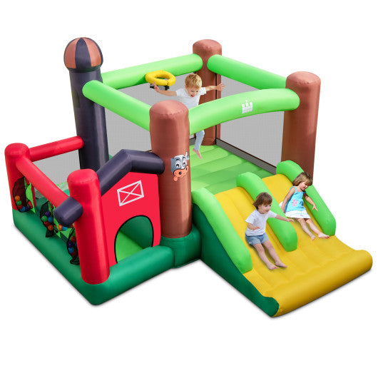 6-in-1 Inflatable Bounce House with Double Slides without Blower