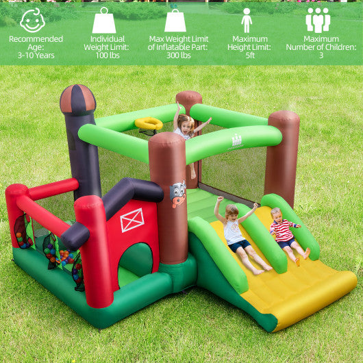 6-in-1 Inflatable Bounce House with Double Slides without Blower