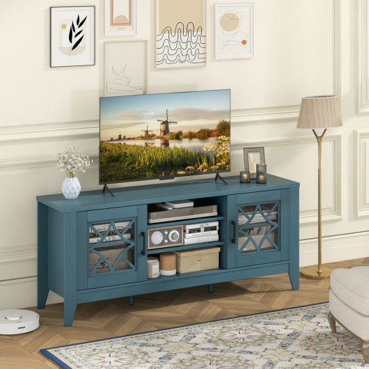 Farmhouse TV Stand for TVs Up to 65 Inches 4 Adjustable Shelves-Teal Blue