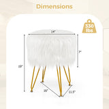 Faux Fur Vanity Stool Chair with Metal Legs for Bedroom and Living Room-White