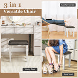 Faux Leather Vanity Stool Chair Set of 2 for Makeup Room and Living Room-Gray and White