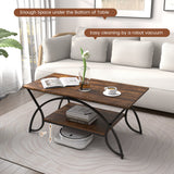 2-Tier Faux Marble Coffee Table with Marble Top and Metal Frame-Rustic Brown
