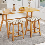 Faux PU Leather Bar Stools Set of 2 with Woven Curved Seat Natural-25.5 inches