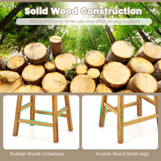 Faux PU Leather Bar Stools Set of 2 with Woven Curved Seat Natural-25.5 inches