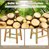 Faux PU Leather Bar Stools Set of 2 with Woven Curved Seat Natural-25.5 inches