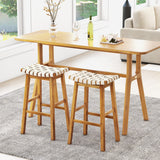 Faux PU Leather Bar Stools Set of 2 with Woven Curved Seat Natural-31 inches