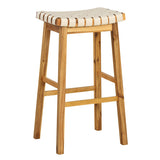 Faux PU Leather Bar Stools Set of 2 with Woven Curved Seat Natural-31 inches
