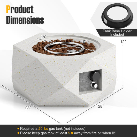 40000 BTU 28 Inch Hexagon Terrazzo Propane Fire Pit Table with Stainless Steel Burner