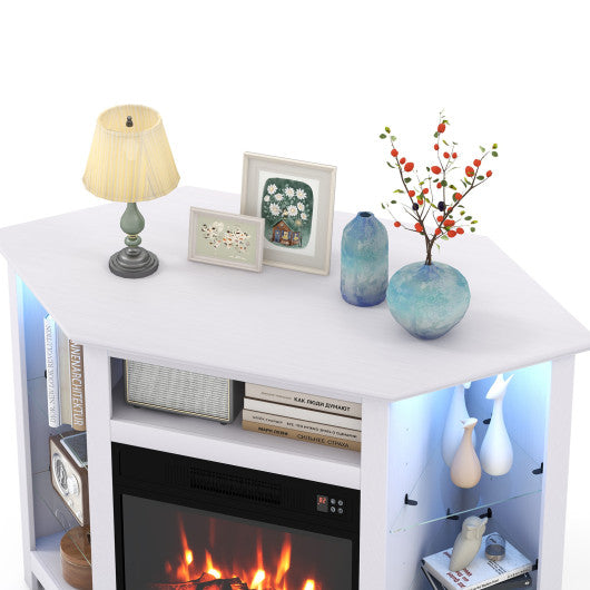 Fireplace Corner TV Stand with LED Lights and Smart APP Control for 50 Inches TV-White
