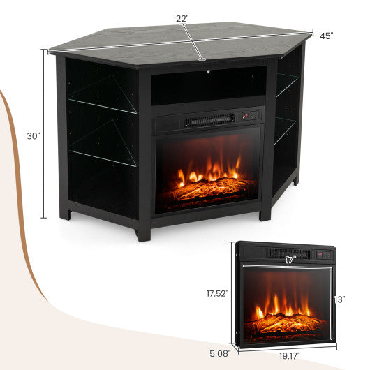 Fireplace Corner TV Stand with LED Lights and Smart APP Control for 50 Inches TV-Black