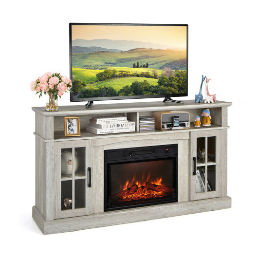 Fireplace TV Stand for TVs Up to 65 Inch with Side Cabinets and Remote Control-Gray