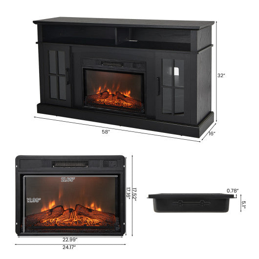 Fireplace TV Stand for TVs Up to 65 Inch with Side Cabinets and Remote Control-Black