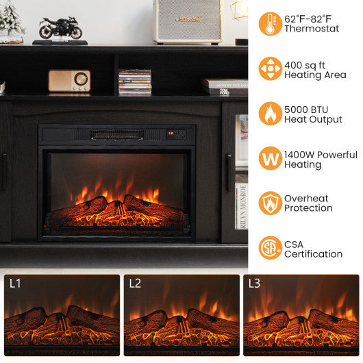 Fireplace TV Stand for TVs Up to 65 Inch with Side Cabinets and Remote Control-Black