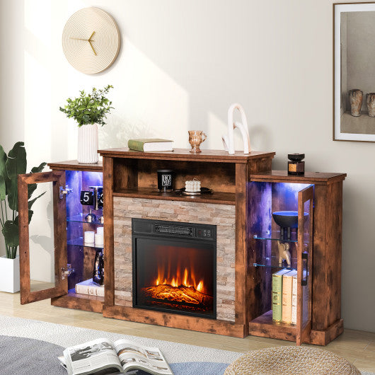 Fireplace TV Stand with 16-Color Led Lights for TVs up to 65 Inch-Brown