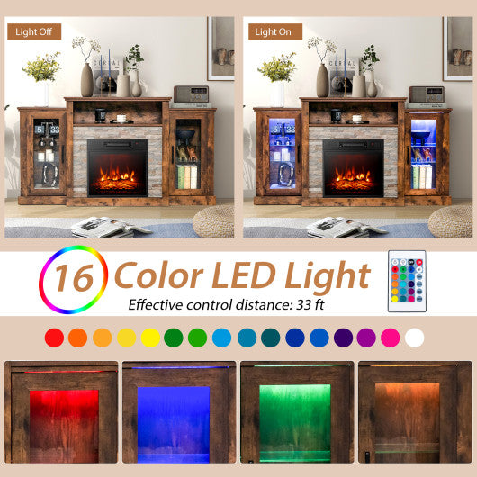 Fireplace TV Stand with 16-Color Led Lights for TVs up to 65 Inch-Brown