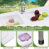 Fish Cleaning Table with 2 Sinks and 360° Rotatable Fauce-White