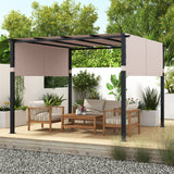 10 x 10 ft Flat Top Pergola with Retractable Canopy for Garden Pool Porch and Backyard-Beige