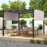 10 x 10 ft Flat Top Pergola with Retractable Canopy for Garden Pool Porch and Backyard-Gray