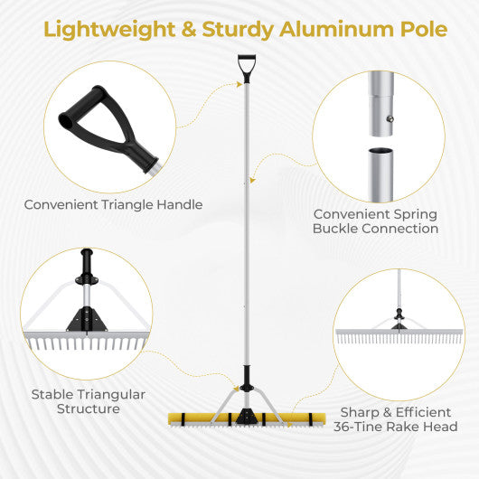 Floating Weed Lake Rake 36” Aquatic Pond Weed Cutter with Foam Floats