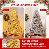 7 Feet Pre-Lit Snow Flocked Christmas Tree with Warm White LED Lights-7 ft
