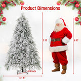 7 Feet Pre-Lit Snow Flocked Christmas Tree with Warm White LED Lights-7 ft