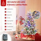 4.5 Feet Flocked Christmas Tree with 8 Lighting Modes and Multi-Color LED Lights-4.5 ft