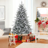 7 Feet Flocked Christmas Tree with 8 Lighting Modes and Multi-Color LED Lights-7 ft
