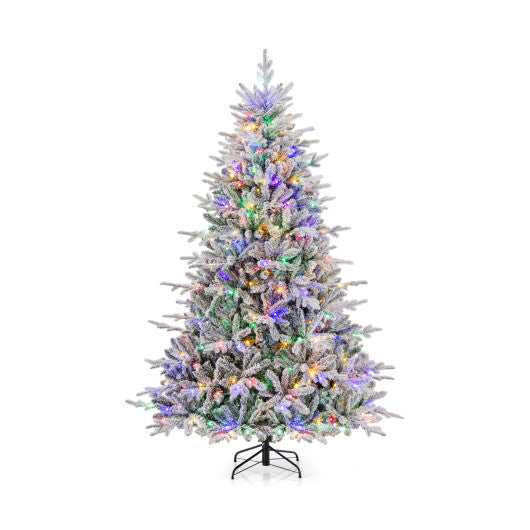 7 Feet Flocked Christmas Tree with 8 Lighting Modes and Multi-Color LED Lights-7 ft