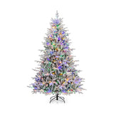 7 Feet Flocked Christmas Tree with 8 Lighting Modes and Multi-Color LED Lights-7 ft