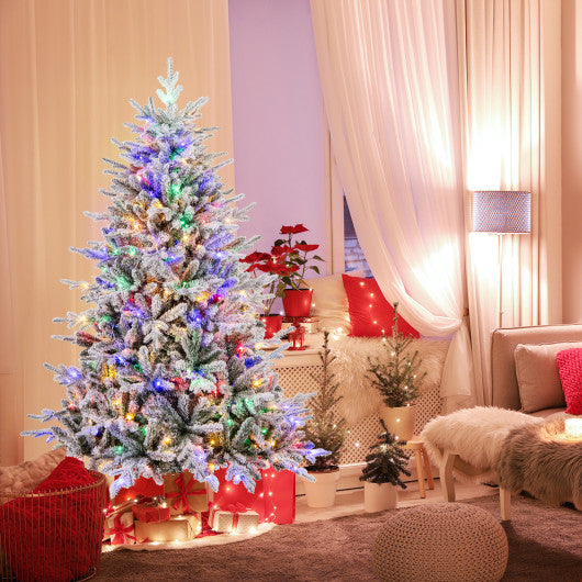 6 Feet Flocked Christmas Tree with 8 Lighting Modes and Multi-Color LED Lights-6 ft