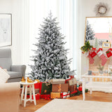 6 Feet Flocked Christmas Tree with 8 Lighting Modes and Multi-Color LED Lights-6 ft