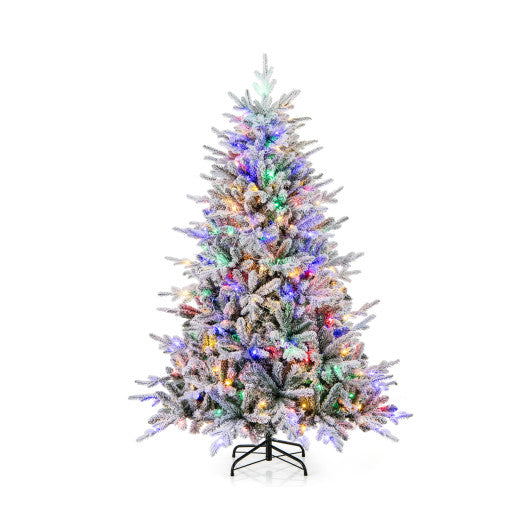 6 Feet Flocked Christmas Tree with 8 Lighting Modes and Multi-Color LED Lights-6 ft