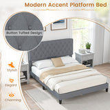 Queen Size Upholstered Platform Bed with Button Tufted Headboard-Queen