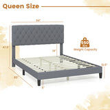 Queen Size Upholstered Platform Bed with Button Tufted Headboard-Queen
