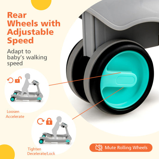 2-in-1 Foldable Activity Push Walker with Adjustable Height-Gray