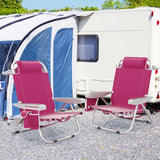 Foldable Backpack Beach Chair with Cup Holder and Storage Pockets Set of 2-Pink