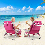Foldable Backpack Beach Chair with Cup Holder and Storage Pockets Set of 2-Pink