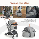 Foldable Dog Cat Stroller with Removable Waterproof Cover-Dark Gray